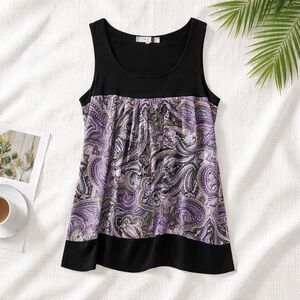 AE City Paisley Sleeveless Blouse 1X Purple Black Plus Size Summer Top